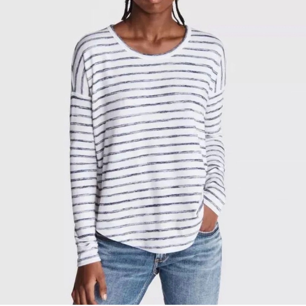 Rag & Bone Striped Jersey Long Sleeve Tee Blue and White Size Medium Stretch